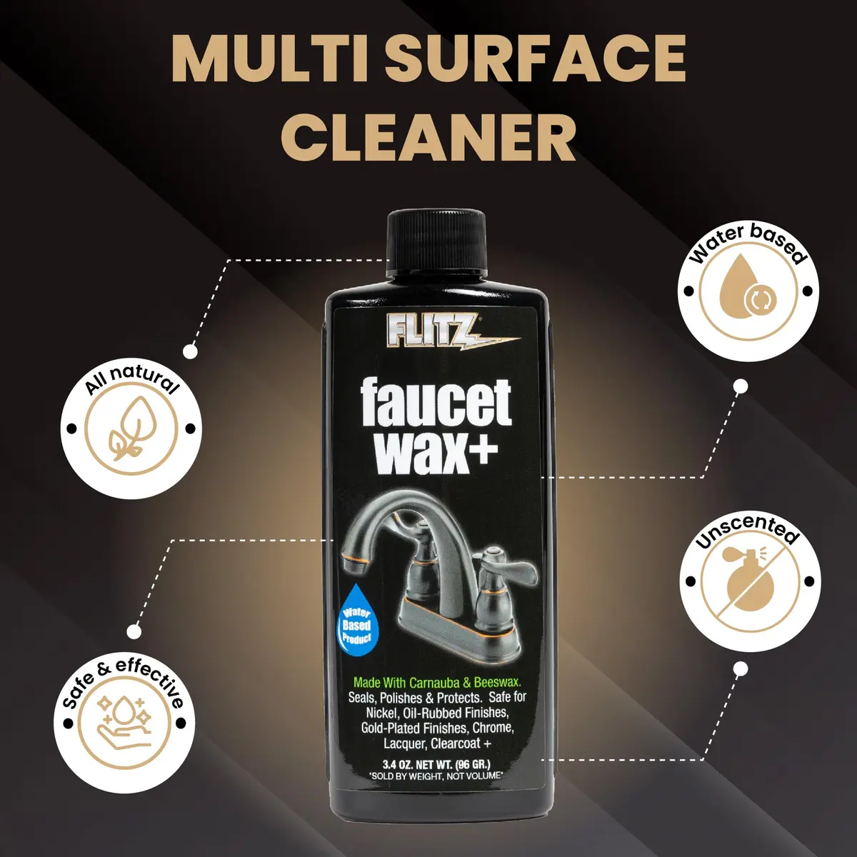 FLITZ Faucet Wax Plus - 3.4oz USA-Made Water-Based Metal & Granite Polish for Water Stains & Fingerprints - view 3