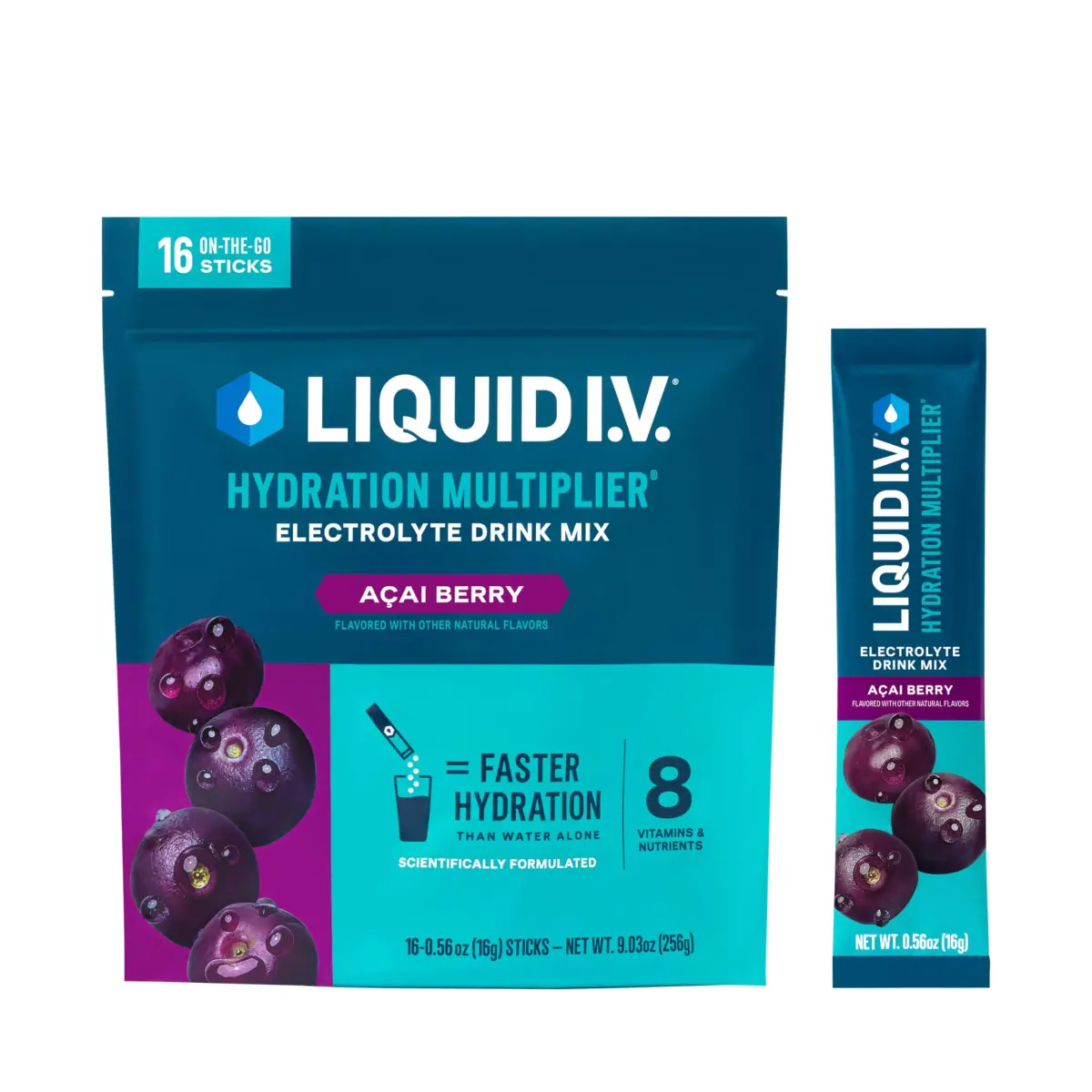 Liquid I.V. Hydration Multiplier Electrolyte Drink Mix, Acai Berry 16 Count | Clinically Tested Hydration Faster Than Water - main product image