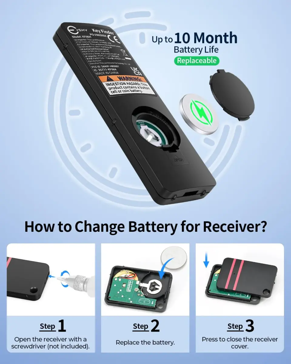 Esky Key Finder Locator with Sound, 6 Receivers & LED Light | 30m (100ft) Range - view 4