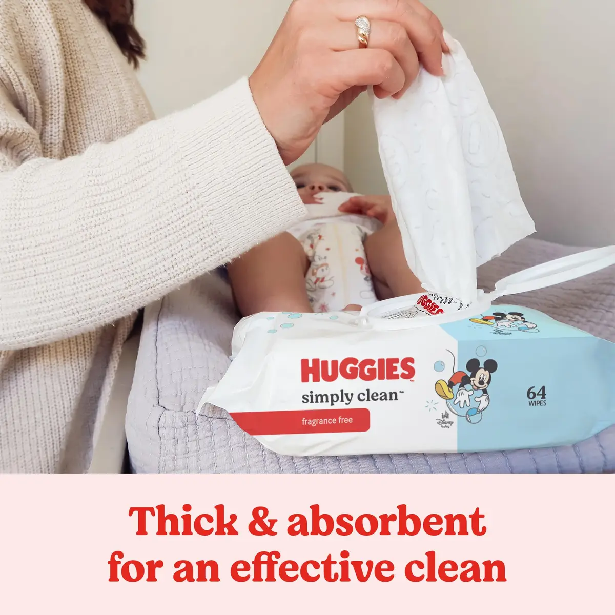 Huggies Simply Clean Baby Wipes, Unscented, 64 Wipes | Hypoallergenic & pH Balanced for Sensitive Skin - view 3
