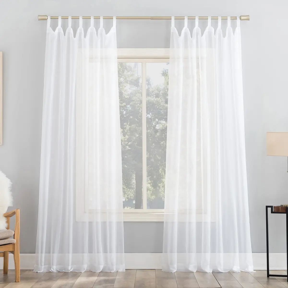 No. 918 Emily Sheer Voile Tab Top Curtain Panel, 59" x 84", White | Light-Filtering Sheer Fabric for Elegant Windows - main product image