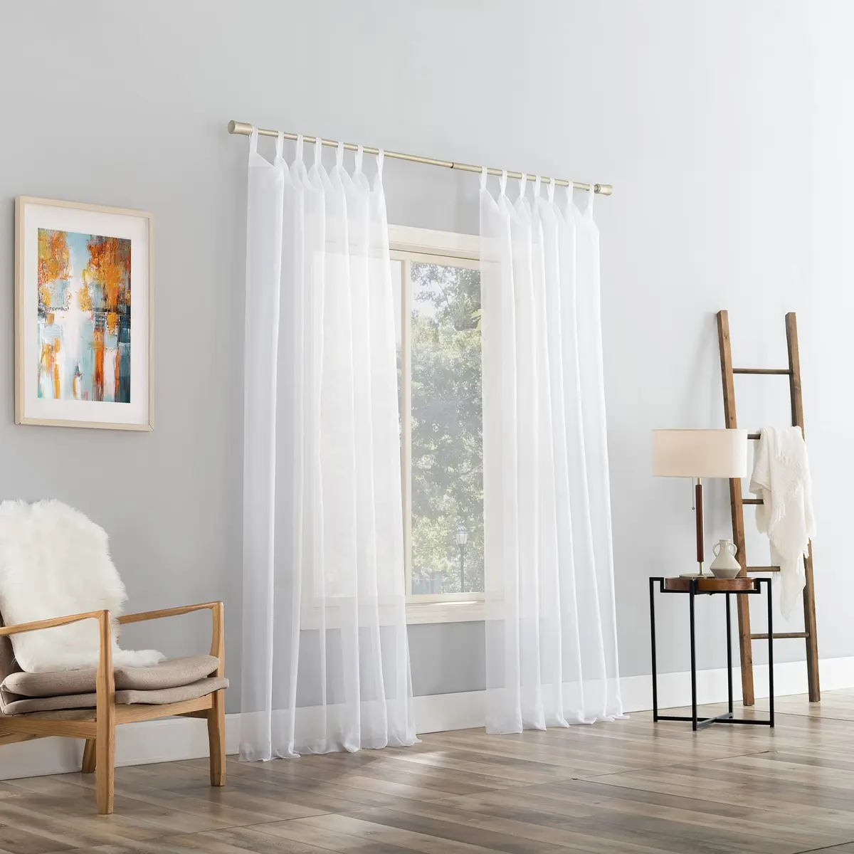 No. 918 Emily Sheer Voile Tab Top Curtain Panel, 59" x 84", White | Light-Filtering Sheer Fabric for Elegant Windows - view 4