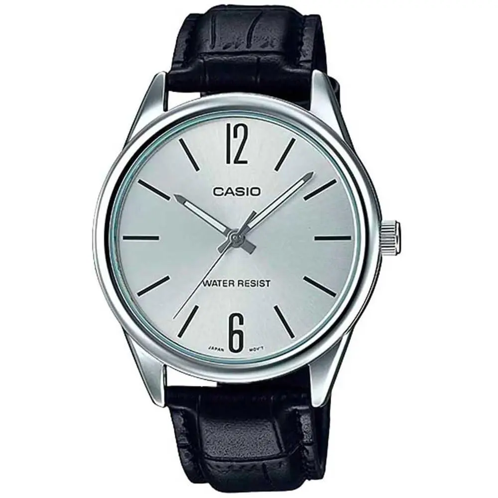 Casio MTP-V005L-7B Men's Analog Watch 40mm | Silver Dial & Black Leather Band - main product image