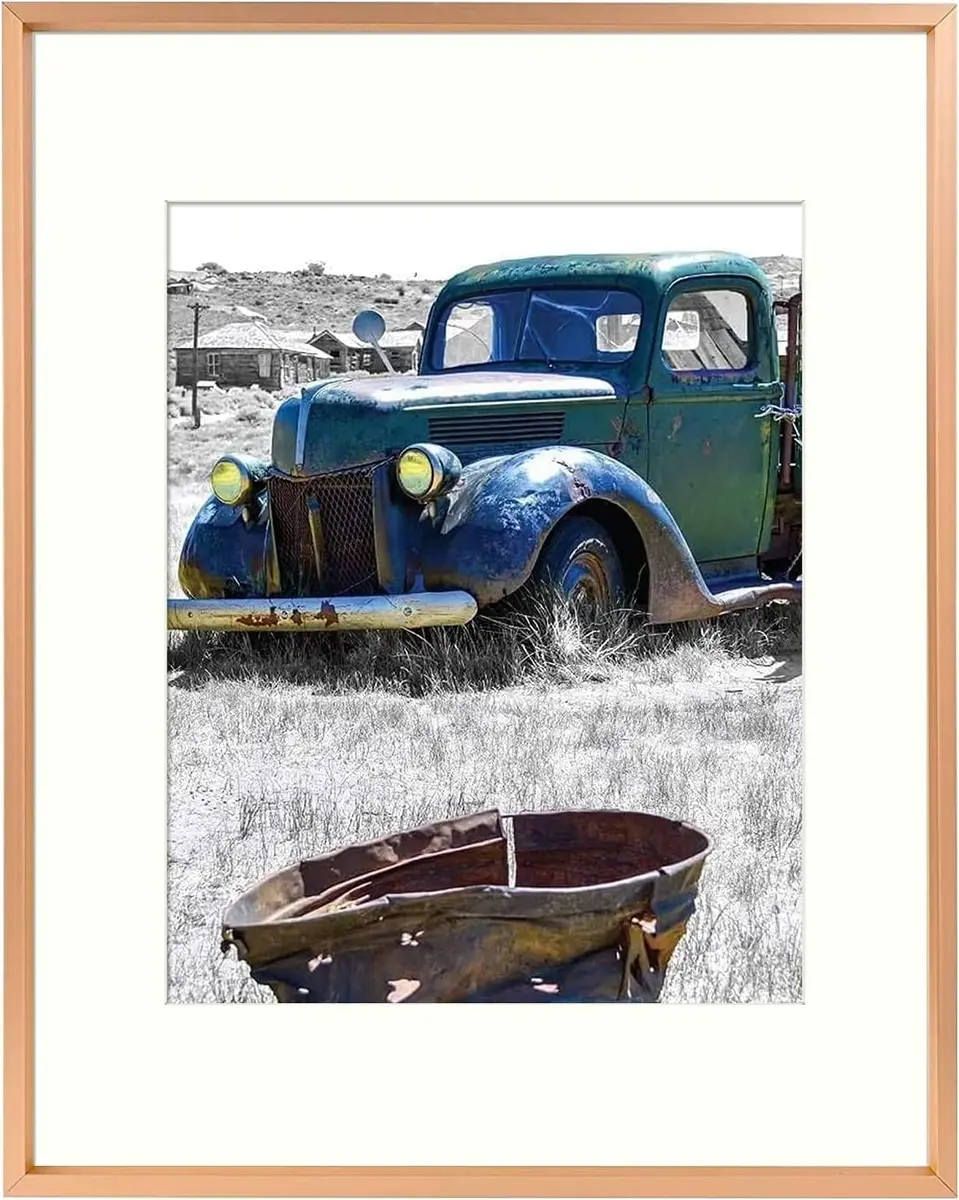 Golden State Art 11x14 Rose Gold Aluminum Frame, Real Glass, Mat Fits 8x10 | Elegant Wall & Tabletop Display - main product image