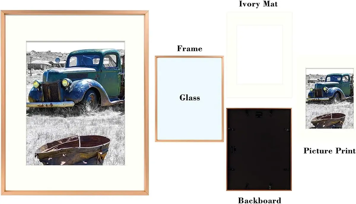 Golden State Art 11x14 Rose Gold Aluminum Frame, Real Glass, Mat Fits 8x10 | Elegant Wall & Tabletop Display - view 7