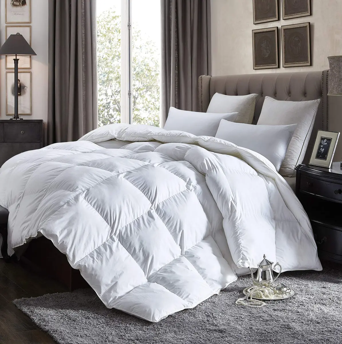 Egyptian Cotton Factory Store King Size Comforter | All Season Lightweight Down & Feather Fill, 42 oz, 1200 Thread Count, Egyptian Cotton, White - view 2