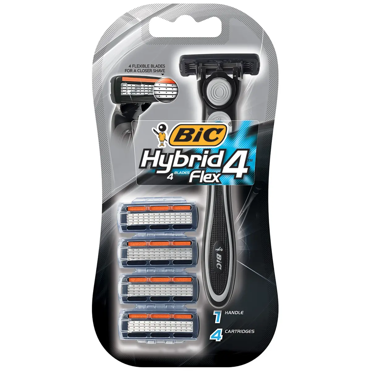 BIC Hybrid 4 Flex Disposable Razor | Sensitive Skin, Refillable System, 1 Handle + 4 Cartridges - main product image