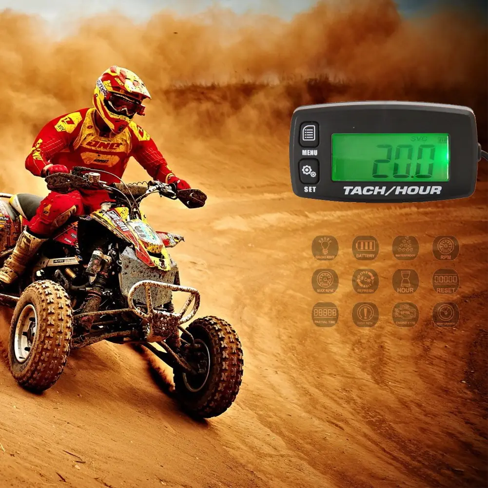 Foundown Engine Hour Meter Inductive Tachometer Backlit Digital 0-99999.9H | Resettable RPM & Maintenance Timer - view 7