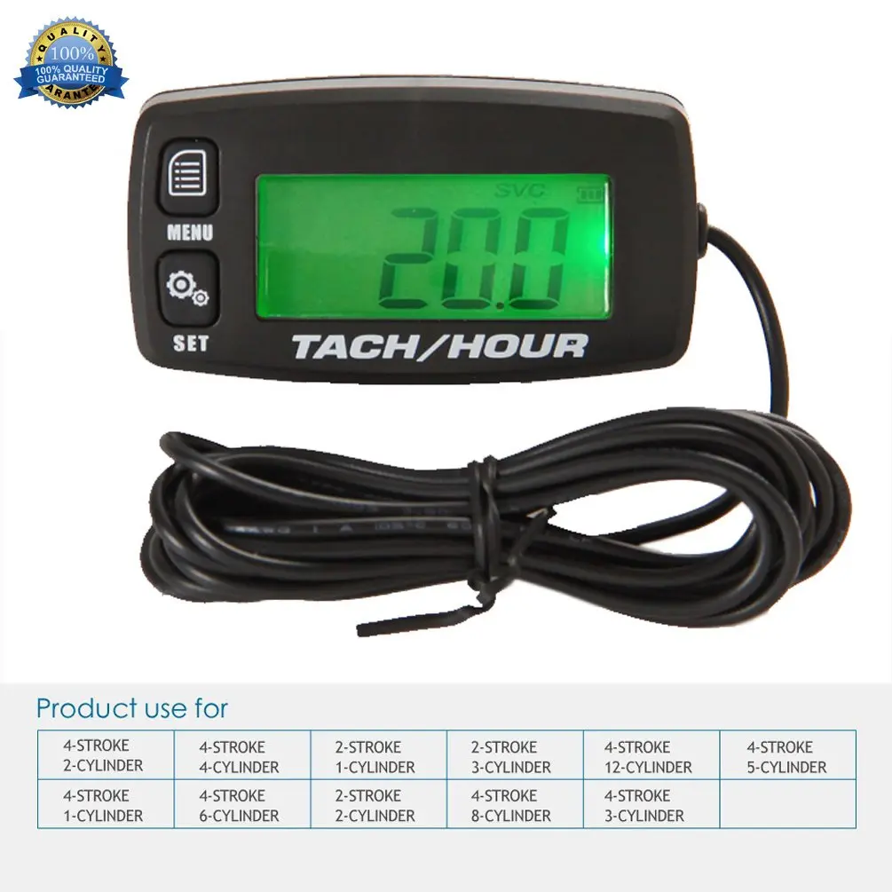 Foundown Engine Hour Meter Inductive Tachometer Backlit Digital 0-99999.9H | Resettable RPM & Maintenance Timer - view 2