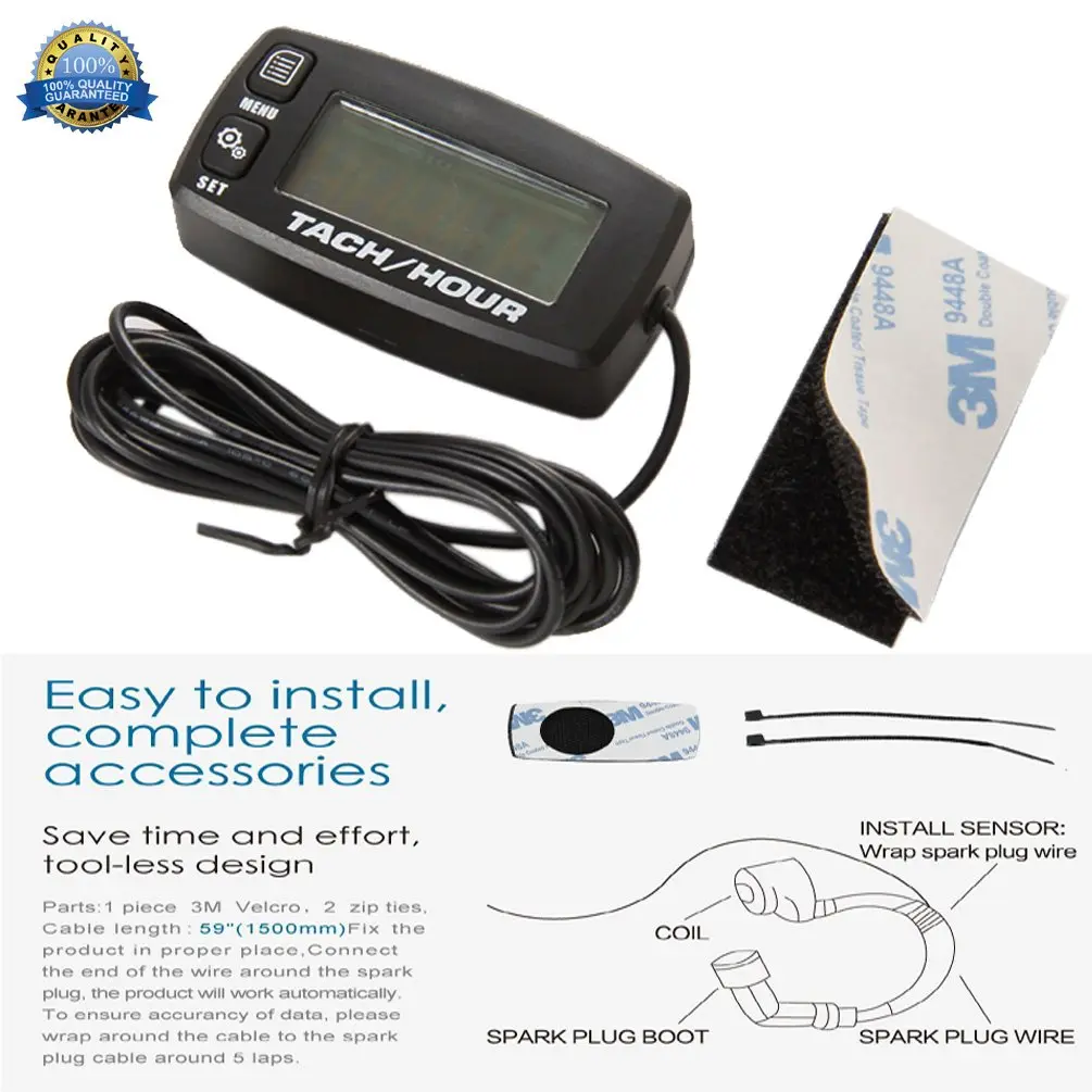 Foundown Engine Hour Meter Inductive Tachometer Backlit Digital 0-99999.9H | Resettable RPM & Maintenance Timer - view 4