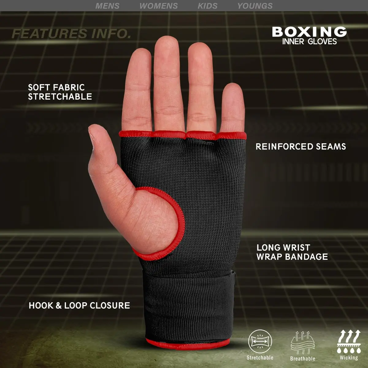 Farabi Sports Kids Hybrid Boxing Inner Gloves Black | Shock Absorbing Gel Padding for Safe Training - view 3