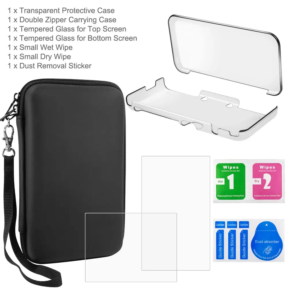 AFUNTA Crystal Clear Case & EVA Carrying Case with Screen Protectors for New 2DS XL | 2-Piece Set - view 3