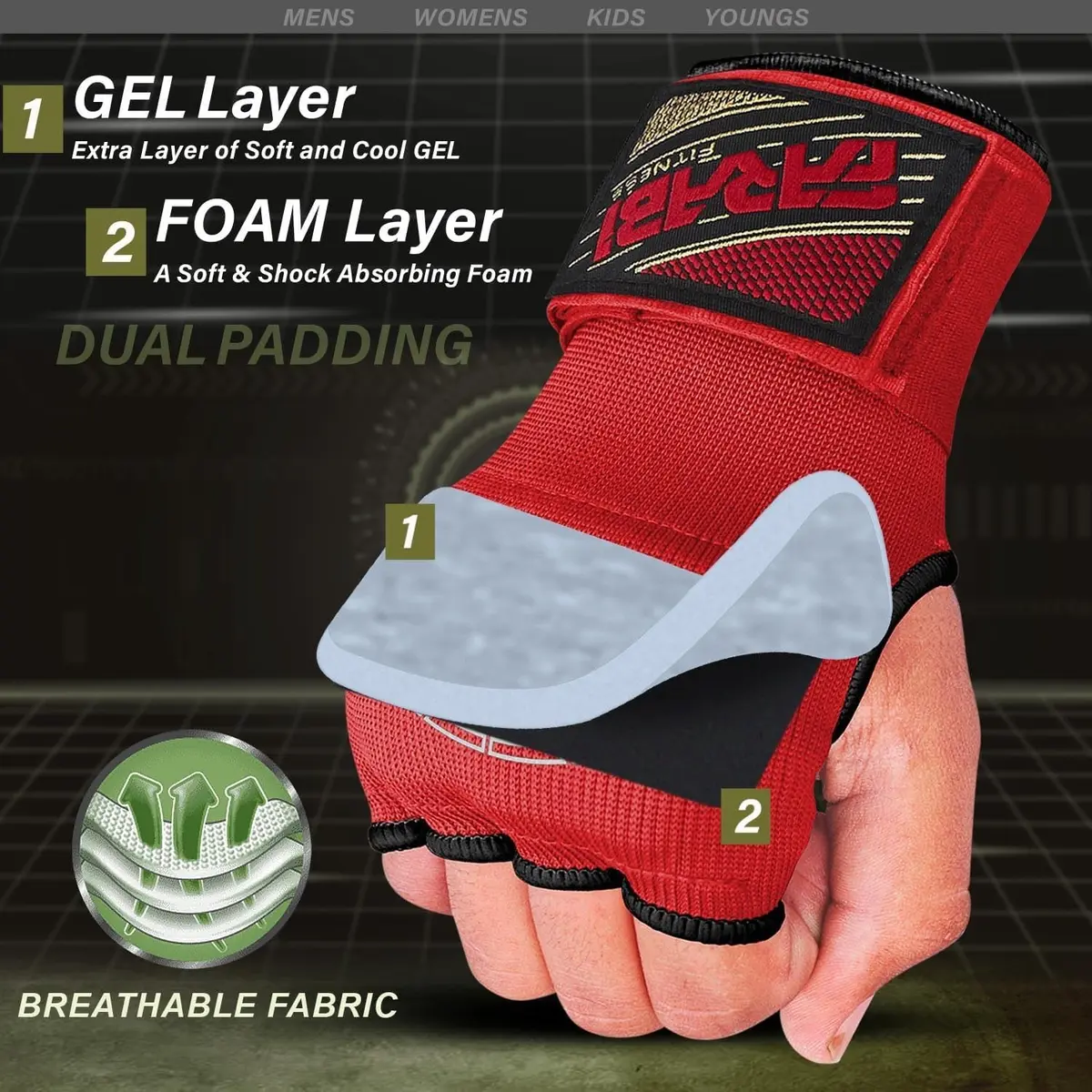 Farabi Sports Kids Hybrid Boxing Inner Gloves Red | Shock Absorption & Comfort for Young Fighters - view 2