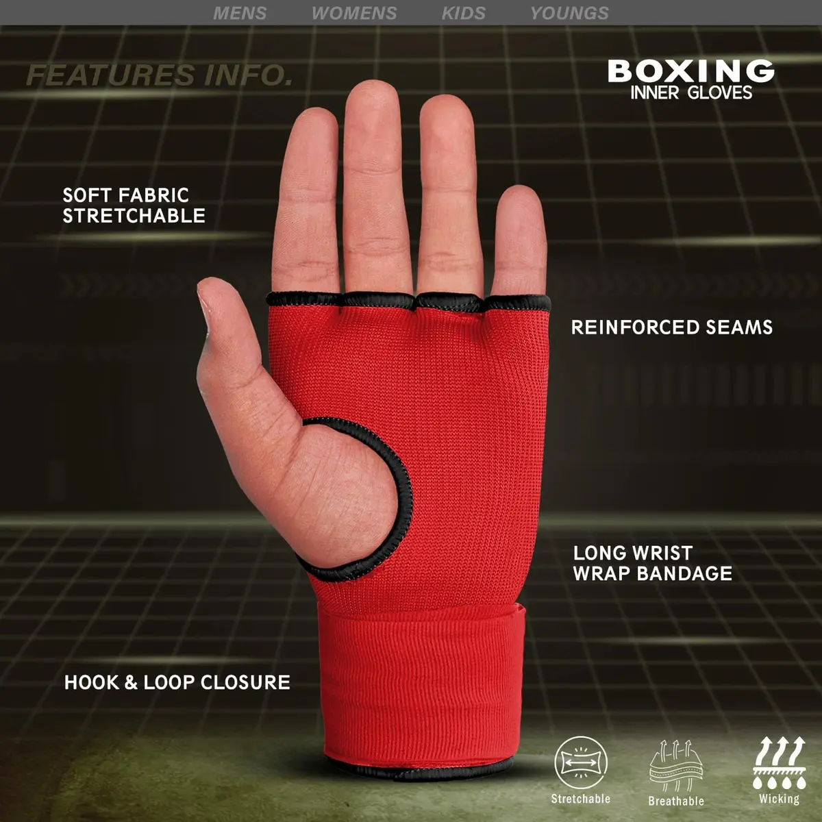 Farabi Sports Kids Hybrid Boxing Inner Gloves Red | Shock Absorption & Comfort for Young Fighters - view 3