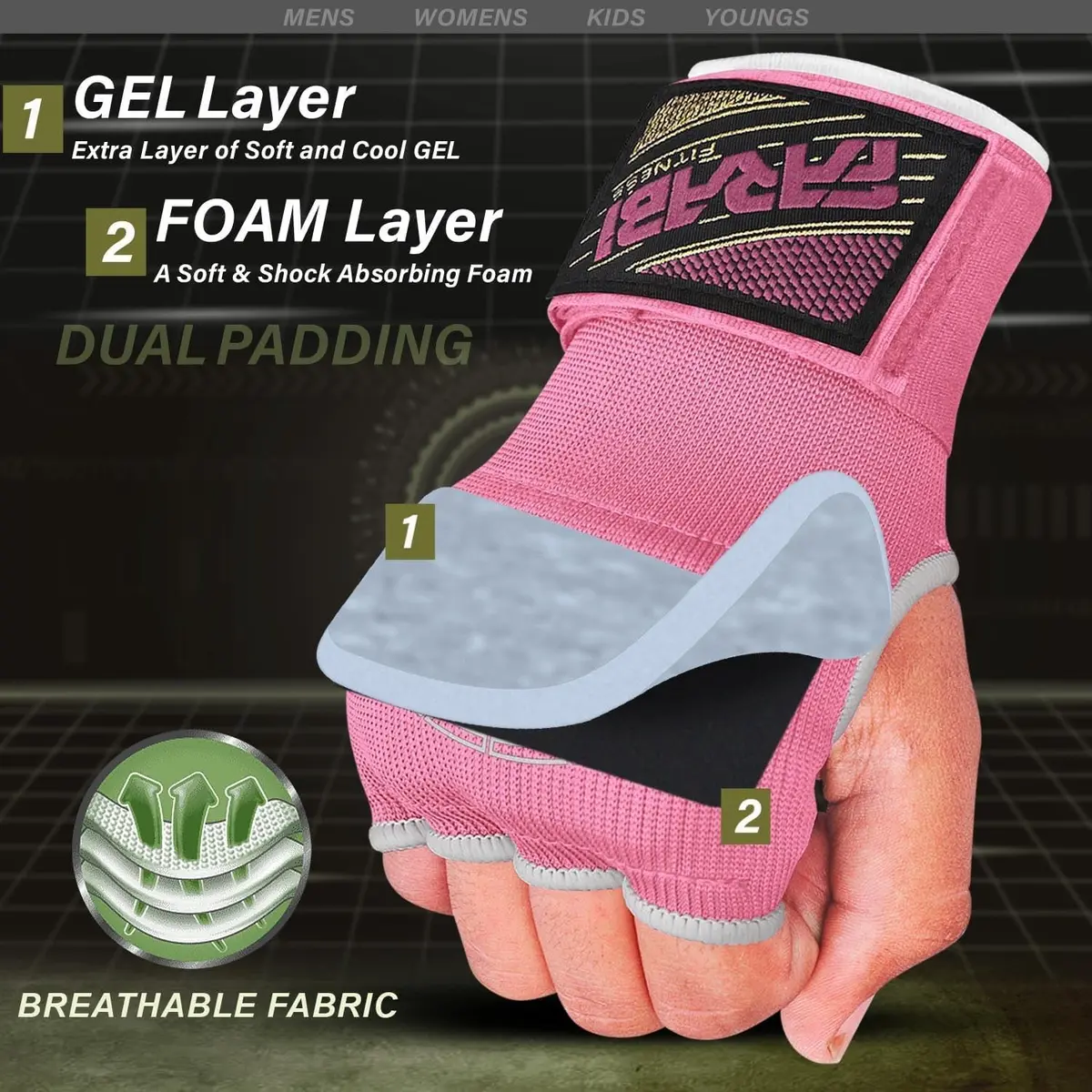 Farabi Sports Kids Hybrid Boxing Inner Gloves Pink | Shock Absorption & Comfort for Young Fighters - view 3