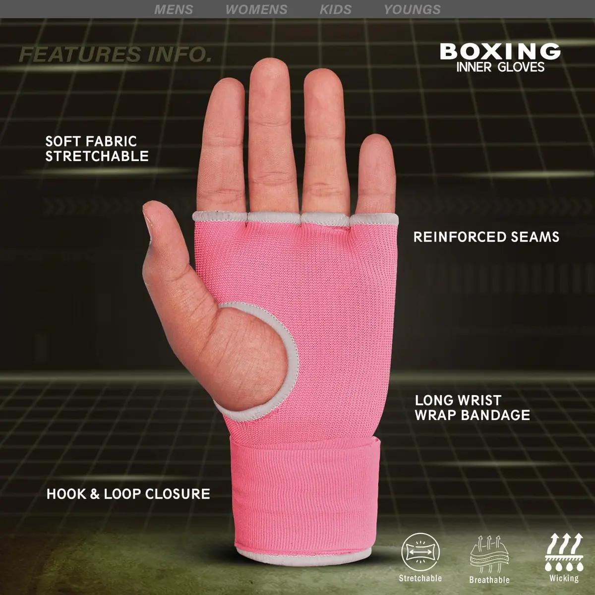 Farabi Sports Kids Hybrid Boxing Inner Gloves Pink | Shock Absorption & Comfort for Young Fighters - view 4