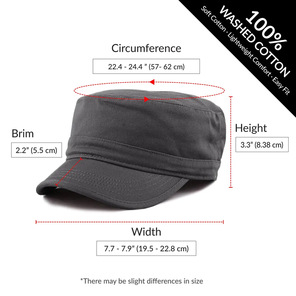 The Hat Depot Cadet Military Army Washed Cotton Cap Black | UPF 15 Sun Protection - view 3