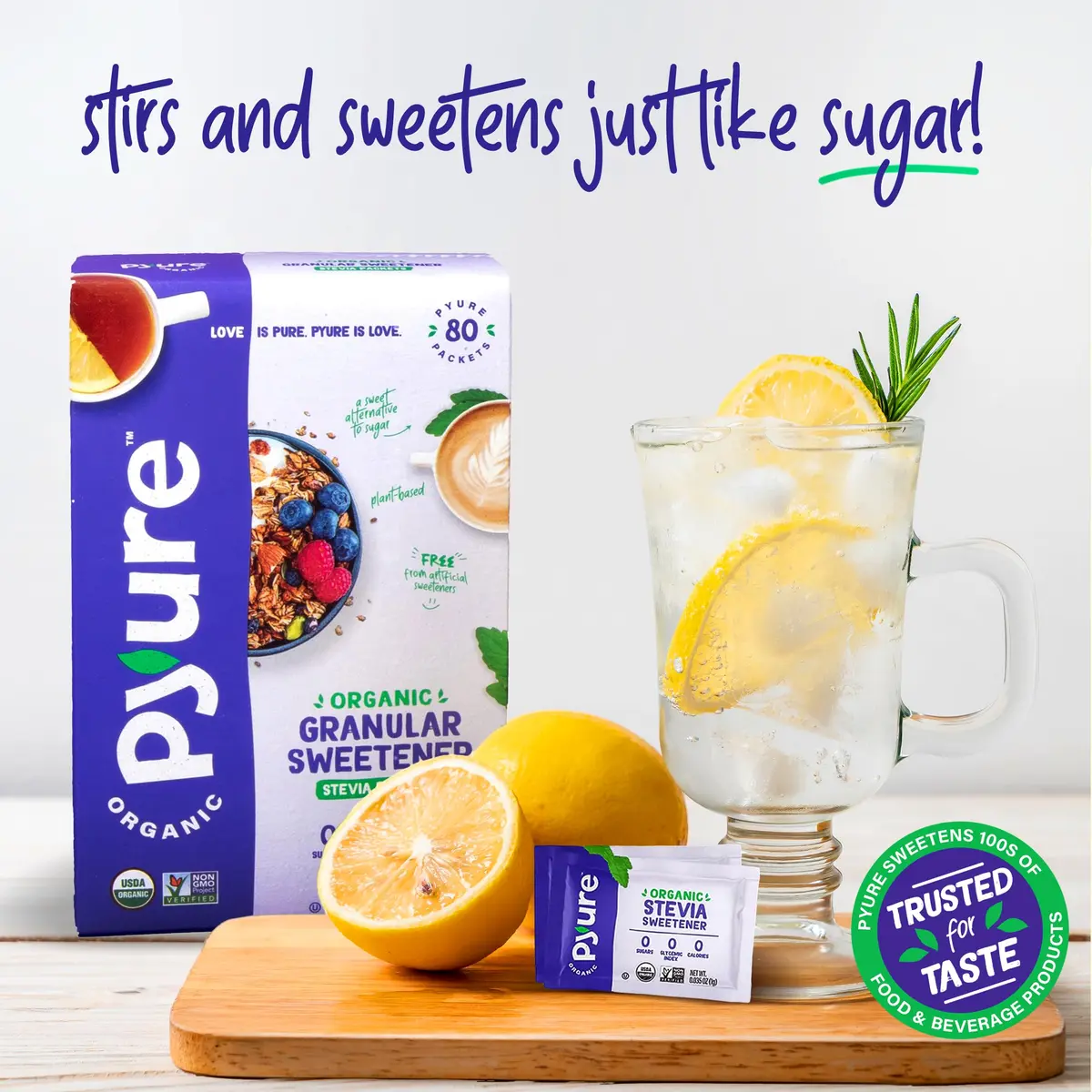 Pyure Organic Stevia Packets Zero Calorie Sweetener 80 Count | USDA Organic & Non-GMO Verified - view 8