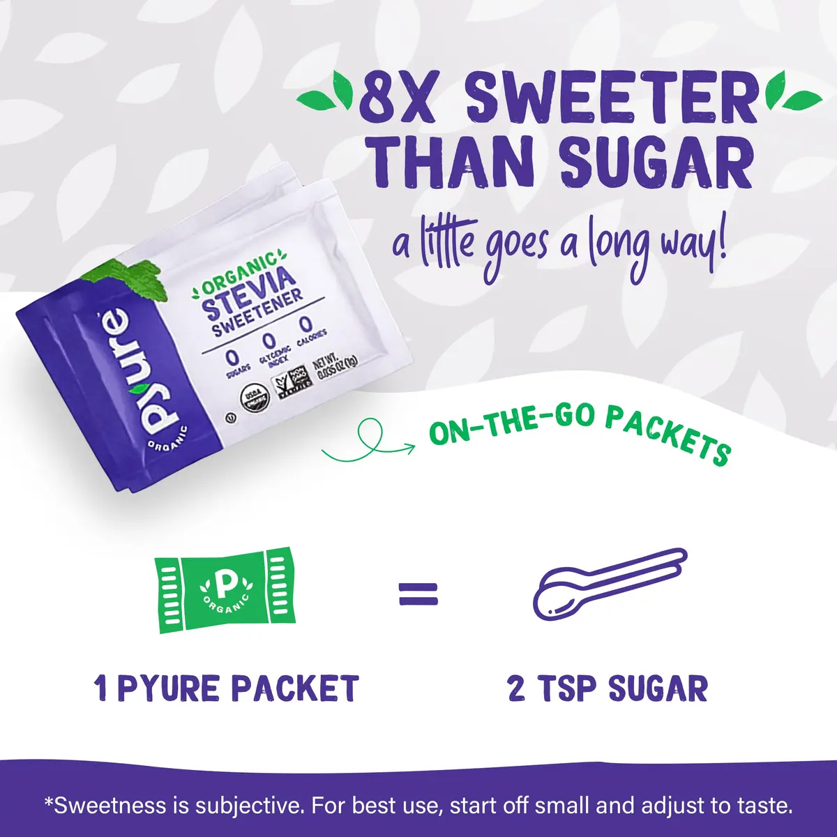 Pyure Organic Stevia Packets Zero Calorie Sweetener 80 Count | USDA Organic & Non-GMO Verified - view 2