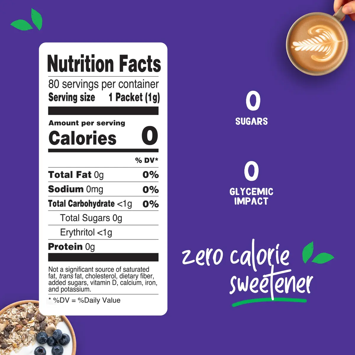 Pyure Organic Stevia Packets Zero Calorie Sweetener 80 Count | USDA Organic & Non-GMO Verified - view 3