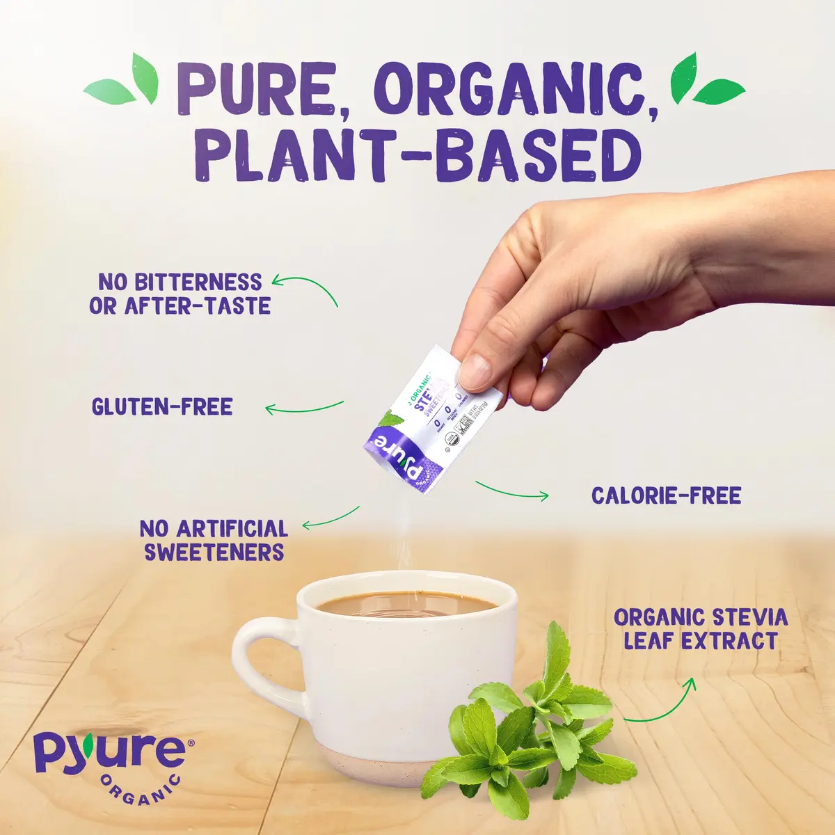 Pyure Organic Stevia Packets Zero Calorie Sweetener 80 Count | USDA Organic & Non-GMO Verified - view 4