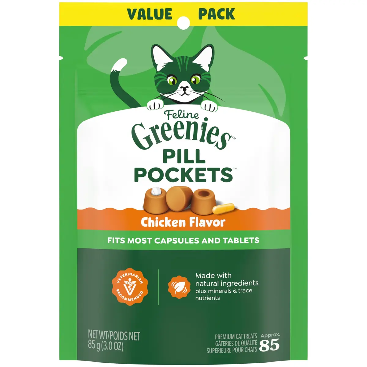 Greenies Feline Pill Pockets Soft Cat Treats, Chicken Flavor, 85 Count | Stress-Free Pill Administration - main product image