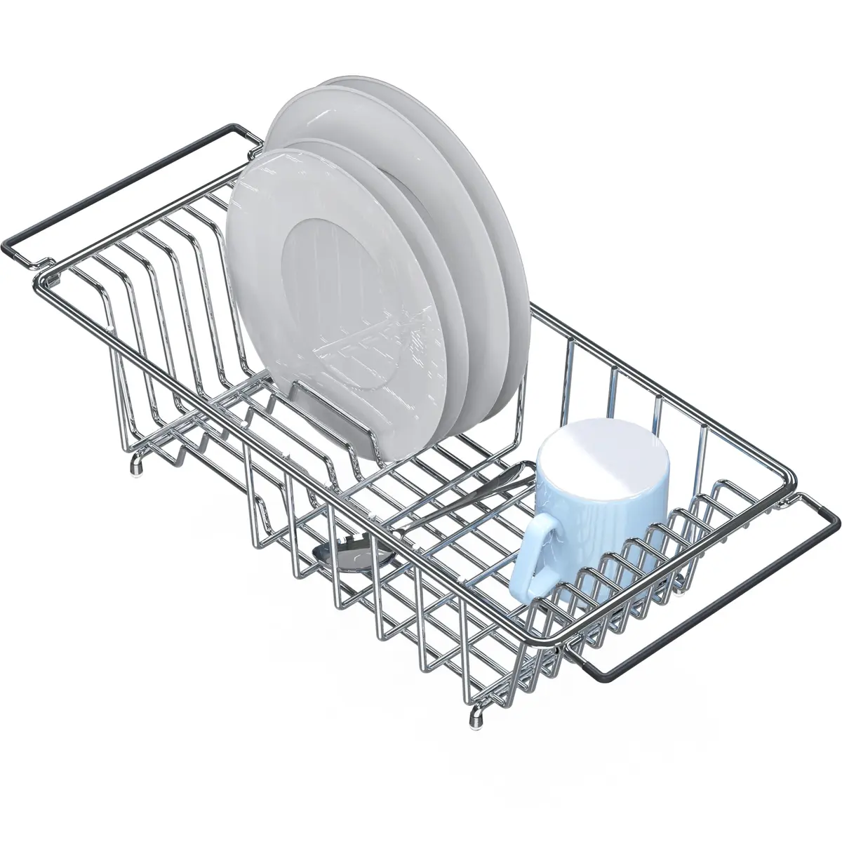 Simple Houseware Stainless Over Sink Dish Drainer Drying Rack | Holds 8 Plates, Chrome, Medium - main product image