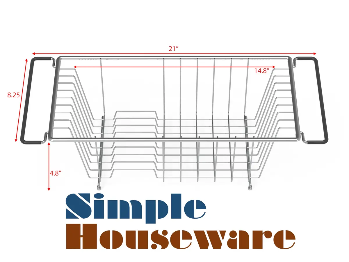 Simple Houseware Stainless Over Sink Dish Drainer Drying Rack | Holds 8 Plates, Chrome, Medium - view 3