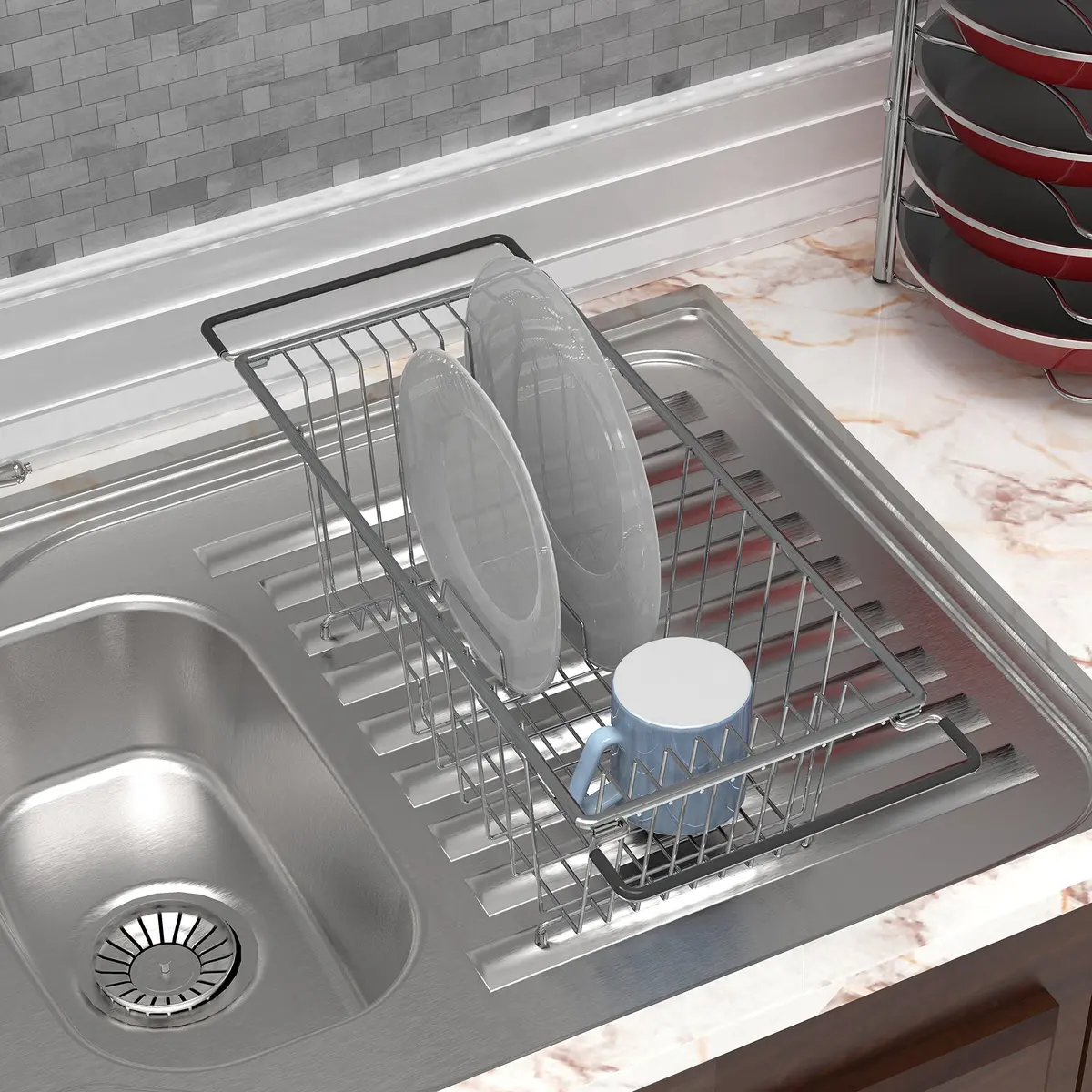 Simple Houseware Stainless Over Sink Dish Drainer Drying Rack | Holds 8 Plates, Chrome, Medium - view 4