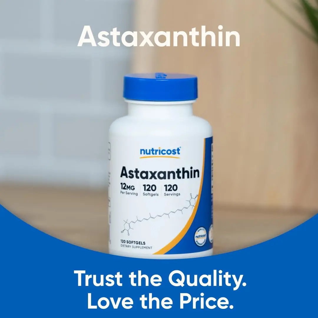 Nutricost Astaxanthin 12mg | 120 Softgels, Unflavored, Gluten-Free, GMO-Free - view 5