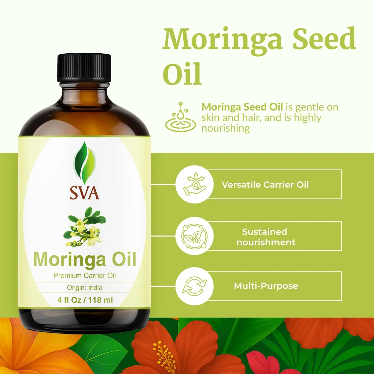 SVA Organics Moringa Seed Carrier Oil, 4 Fl Oz (118 ml) - Pure & Natural - view 2