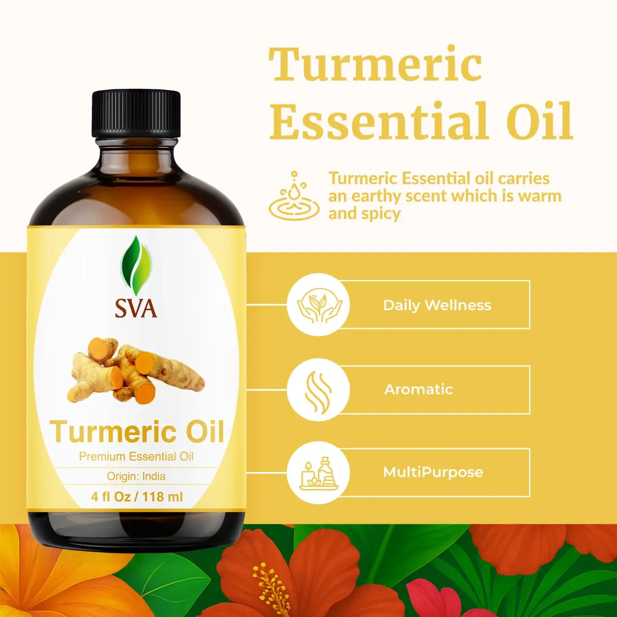 SVA ORGANICS Turmeric Essential Oil, 4 Fl Oz (118 mL) - Pure & Natural - view 2