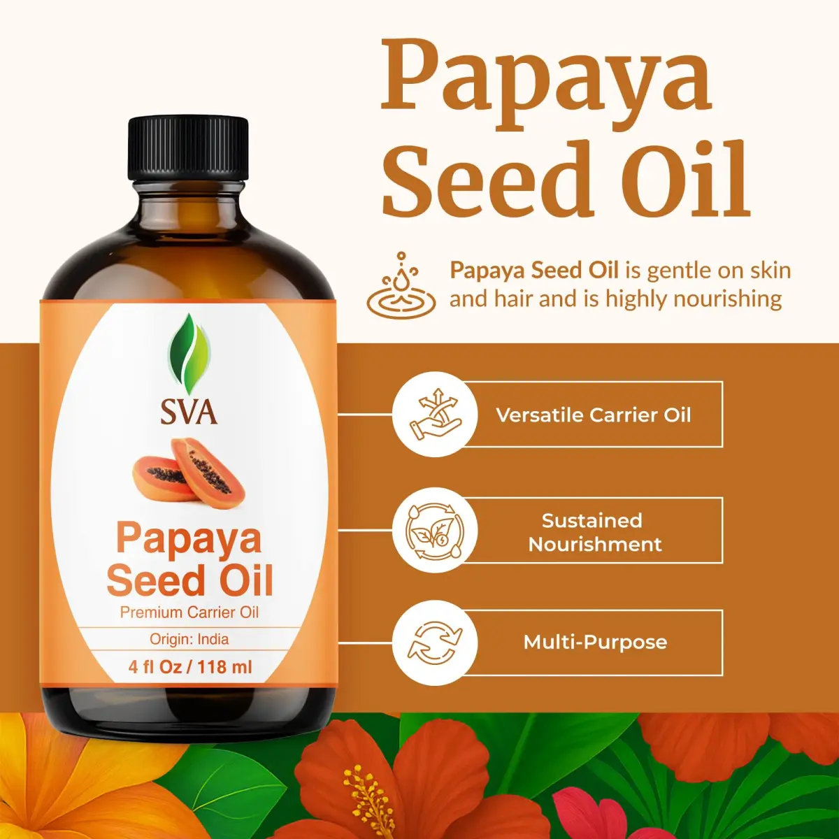 SVA ORGANICS Papaya Seed Carrier Oil 4 Fl Oz (118 ml) - Natural & Pure - view 2