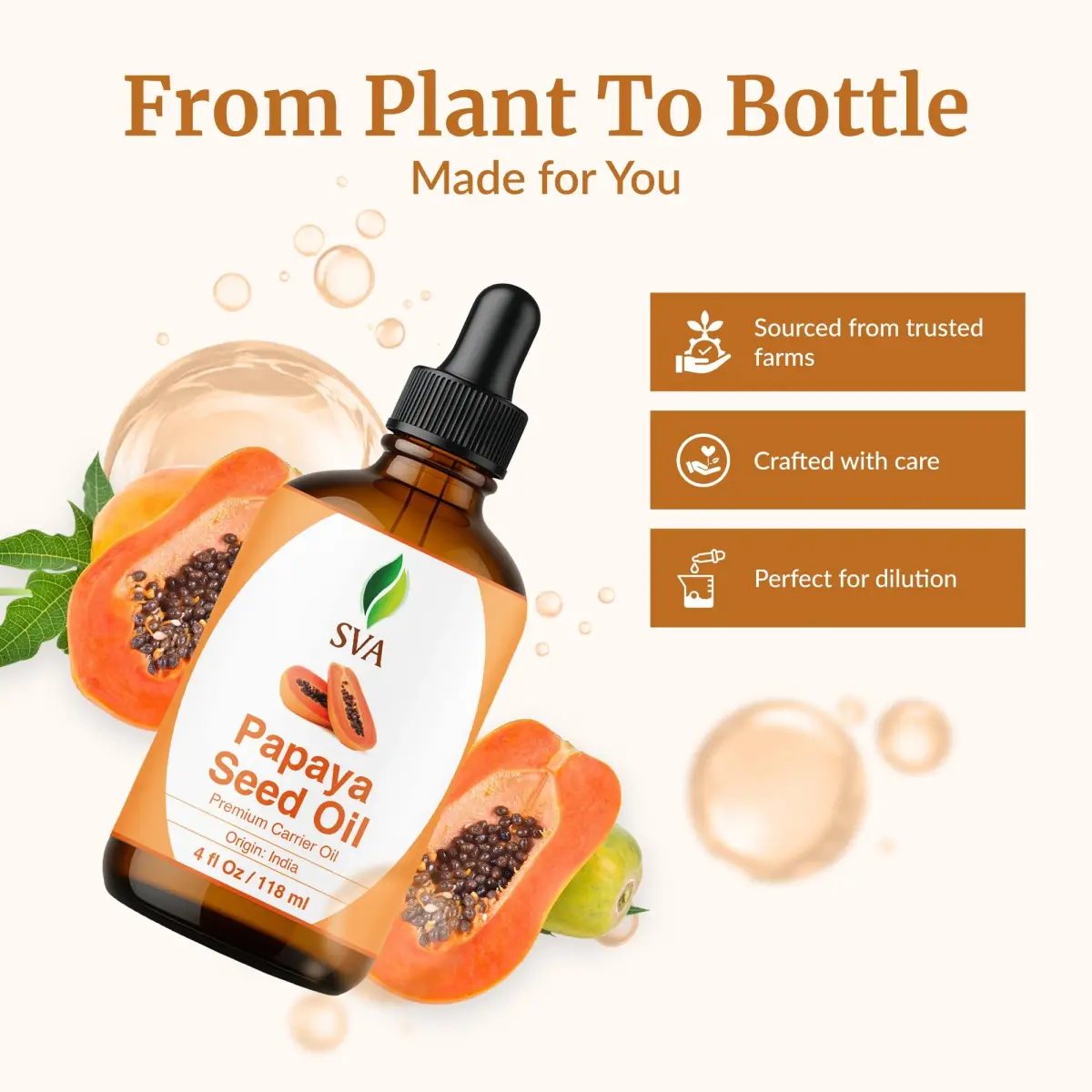 SVA ORGANICS Papaya Seed Carrier Oil 4 Fl Oz (118 ml) - Natural & Pure - view 4