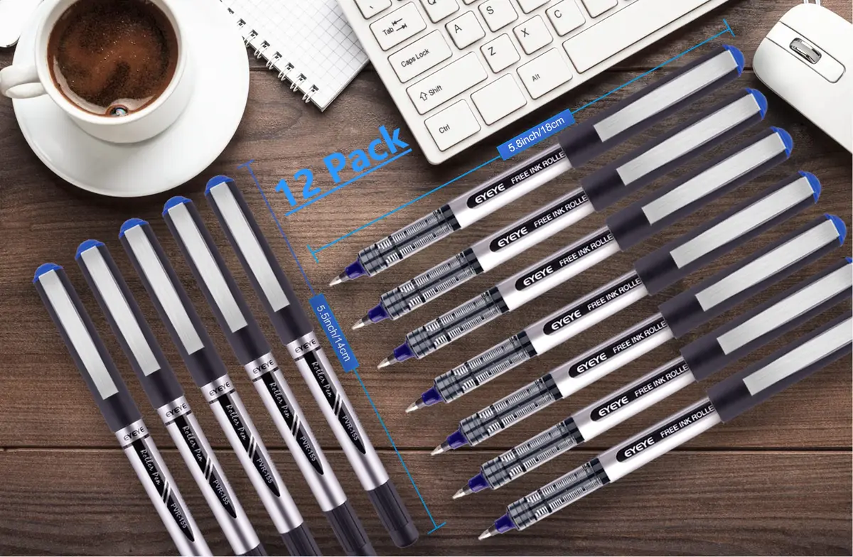 EYEYE 0.7mm Blue Rollerball Pens 12 Pack | Quick Dry Liquid Ink for Precise Writing - view 8