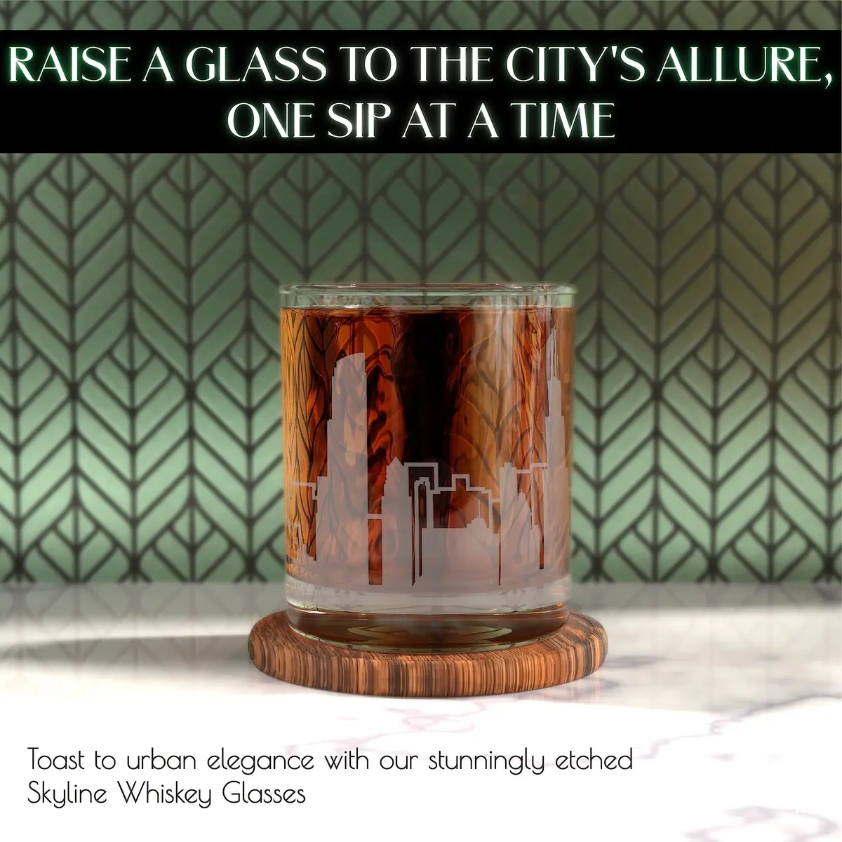 Greenline Goods Skyline Etched Chicago Whiskey Glasses Gift (Set of 2) | Old Fashioned Tumbler for Chicago Lovers - view 2