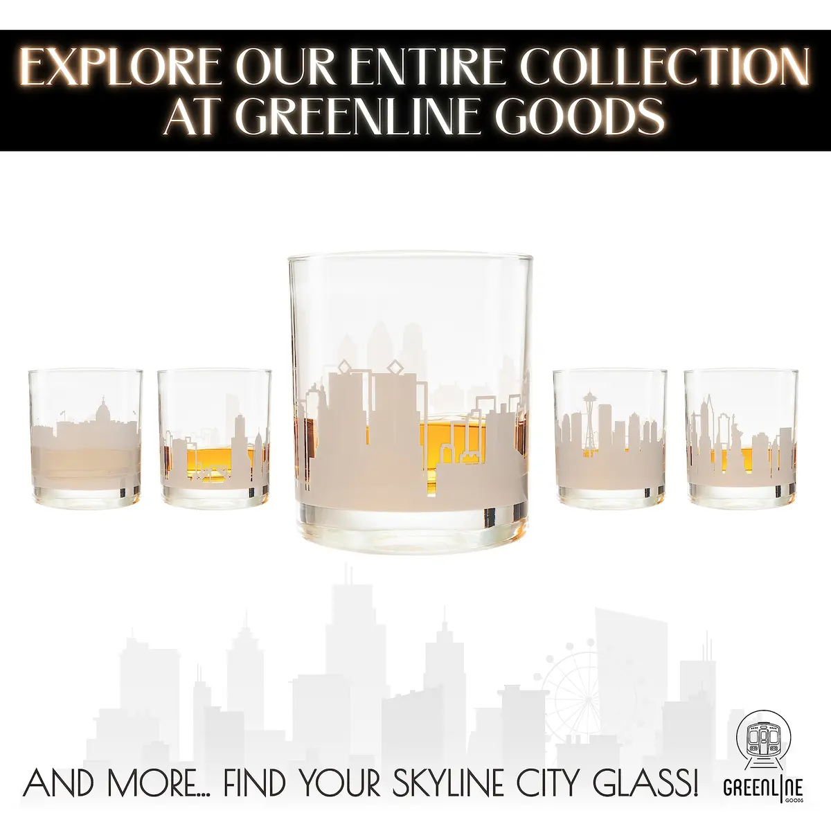 Greenline Goods Skyline Etched Philadelphia Whiskey Glasses Set of 2 | Old Fashioned Tumblers for Philadelphia Lovers - view 7
