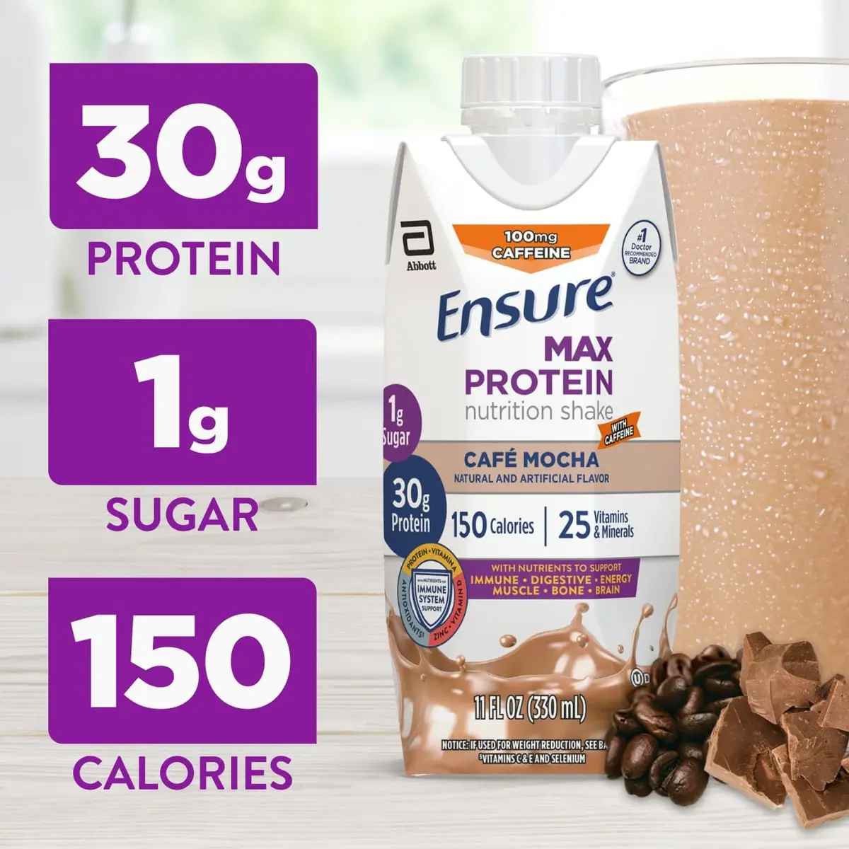 Ensure Max Protein Café Mocha Shake, 11 Fl Oz (12 Pack) | 30g Protein & 1g Sugar for Muscle & Hunger Support - view 2