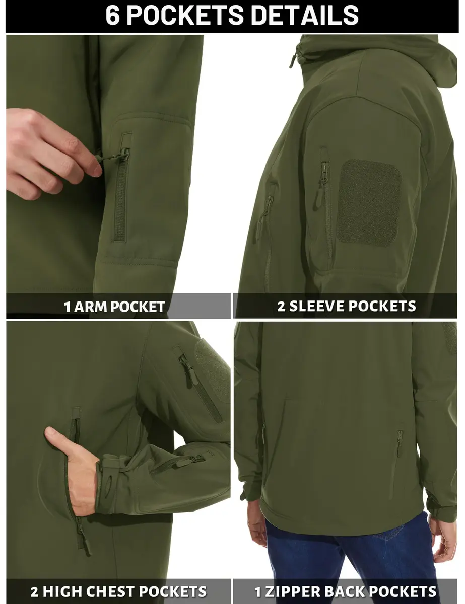 TACVASEN Men's Fleece Softshell Jacket Waterproof Winter Tactical Hooded | Outdoor & Casual - view 5