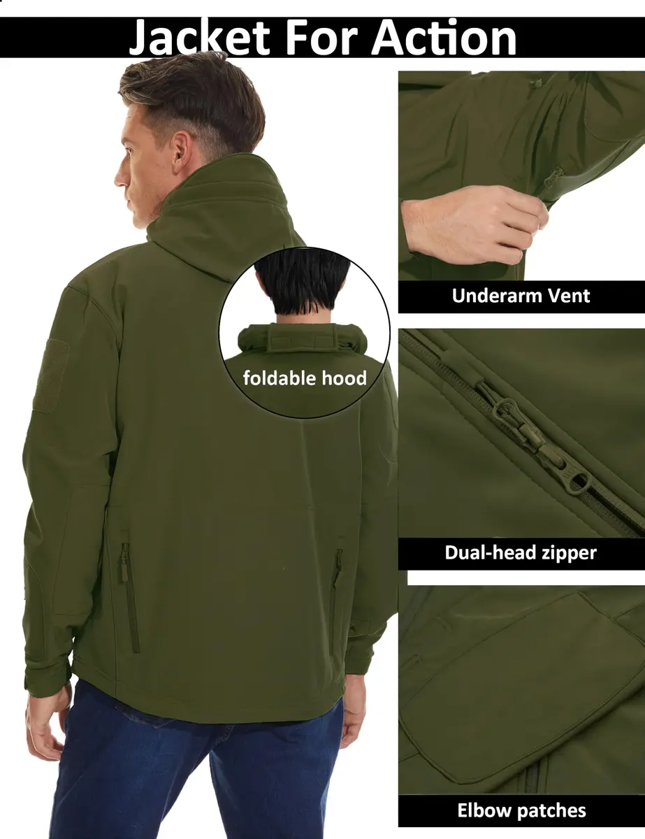 TACVASEN Men's Fleece Softshell Jacket Waterproof Winter Tactical Hooded | Outdoor & Casual - view 6