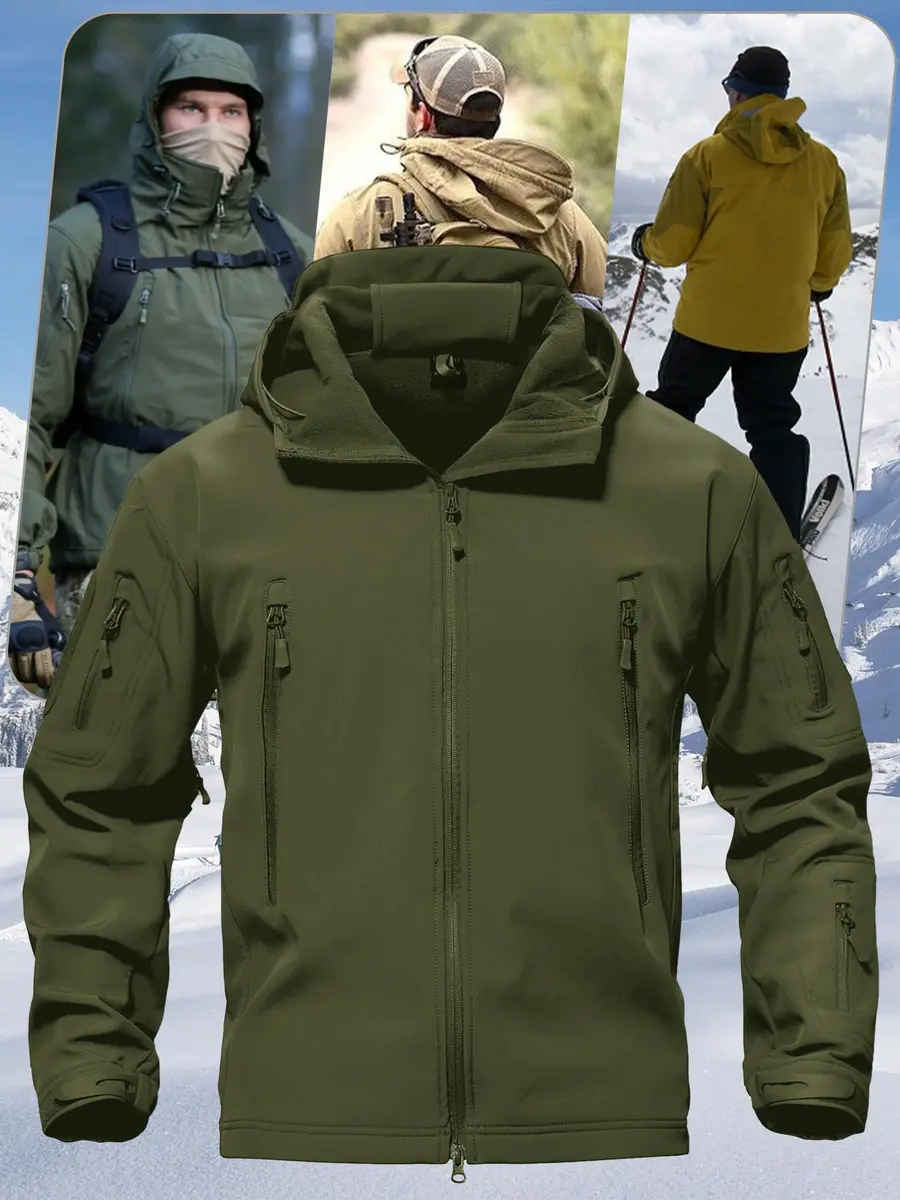 TACVASEN Men's Fleece Softshell Jacket Waterproof Winter Tactical Hooded | Outdoor & Casual - view 2