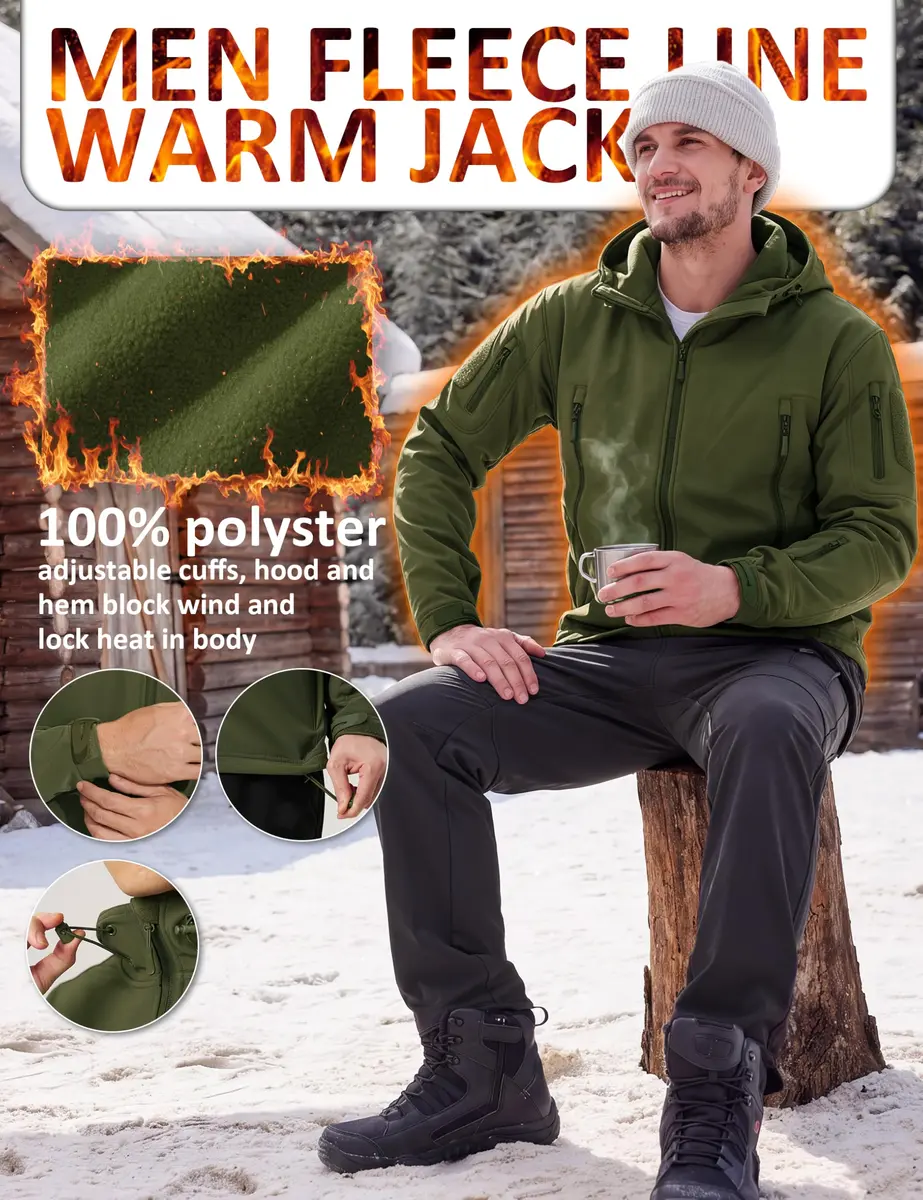 TACVASEN Men's Fleece Softshell Jacket Waterproof Winter Tactical Hooded | Outdoor & Casual - view 4