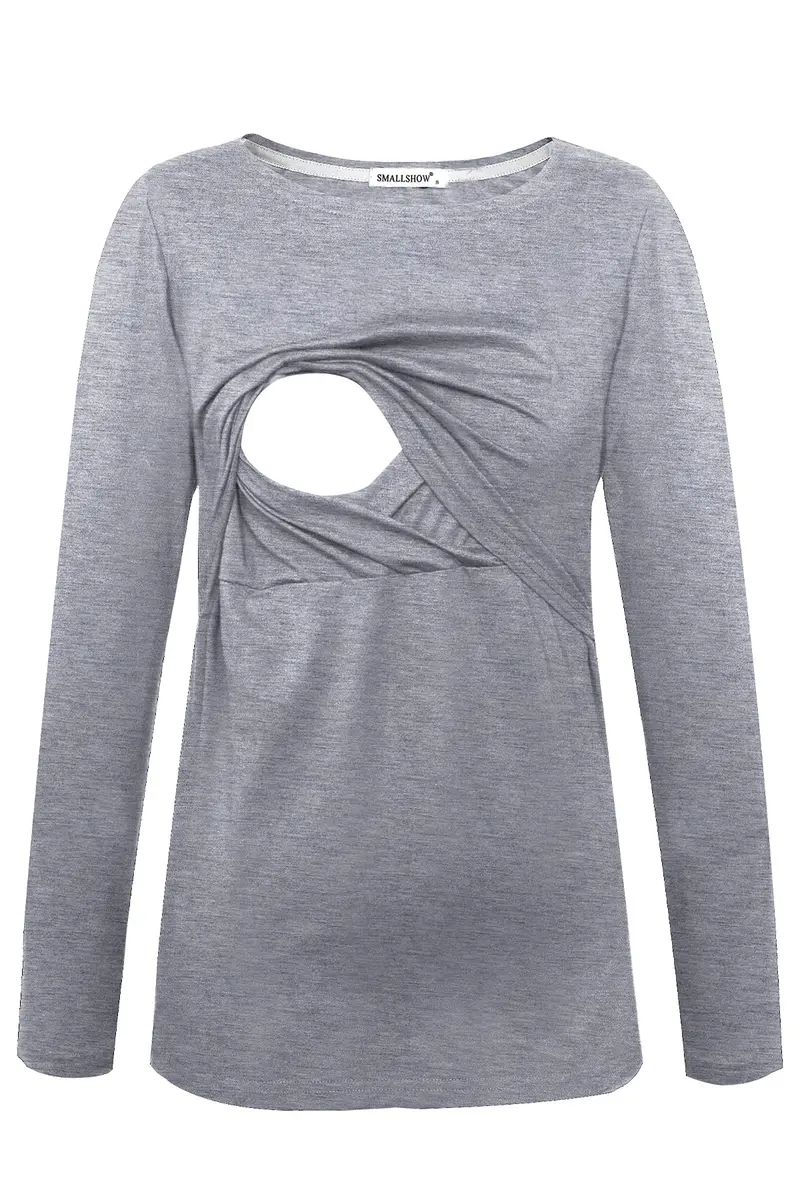 Smallshow Womens 3 Pcs Long Sleeve Maternity Nursing Top, Wine-Black-Grey, Large | Comfortable Stretch Modal Fabric - view 6