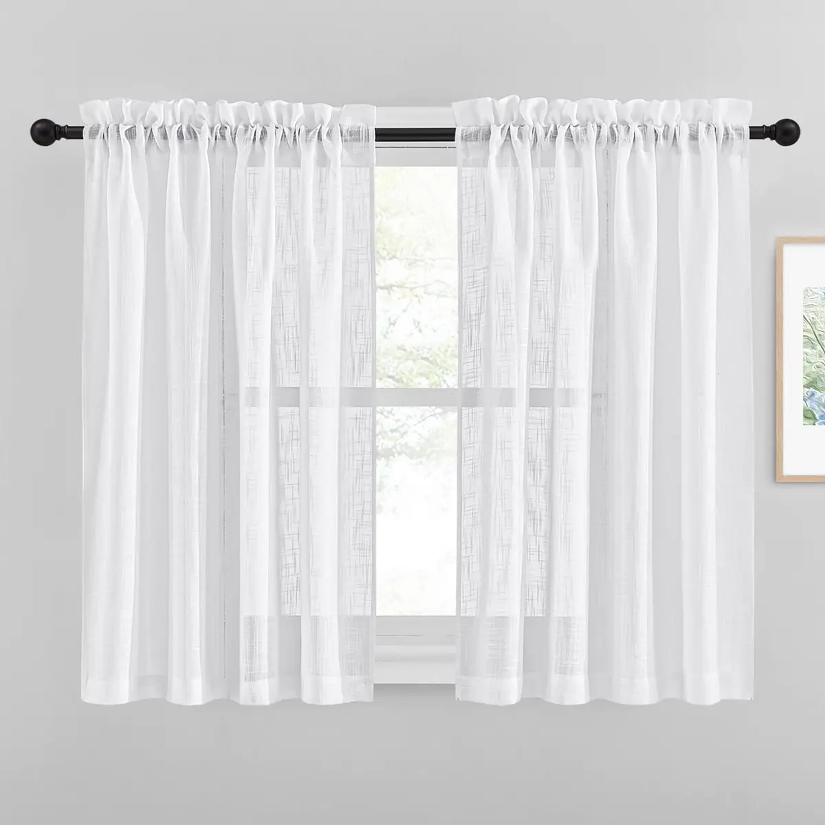 NICETOWN Faux Linen Sheer Curtains 52"W x 45"L | Privacy & Light Filtering with Elegant Design - main product image