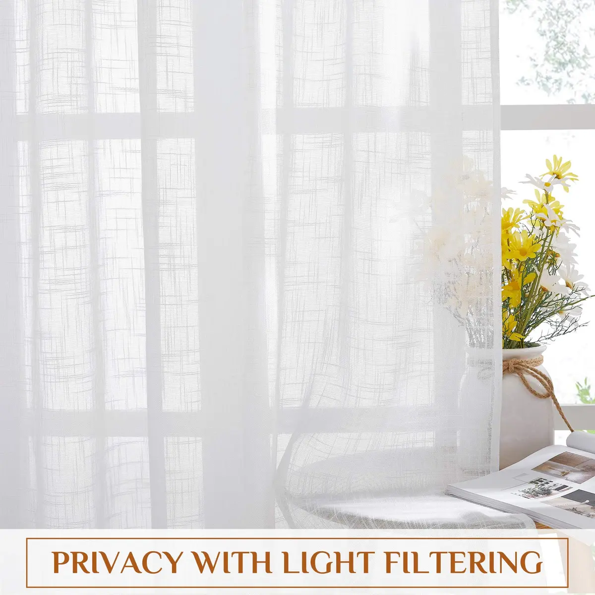 NICETOWN Faux Linen Sheer Curtains 52"W x 45"L | Privacy & Light Filtering with Elegant Design - view 5