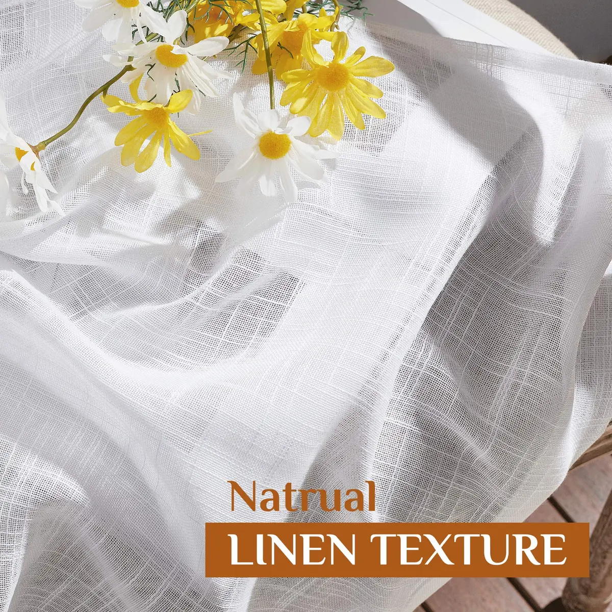 NICETOWN Faux Linen Sheer Curtains 52"W x 45"L | Privacy & Light Filtering with Elegant Design - view 2