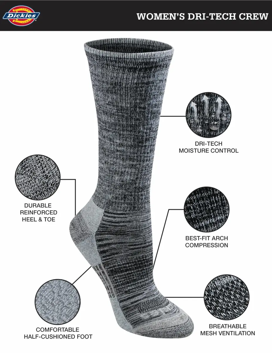 Dickies Women's Dri-Tech Moisture Control Crew Socks | Moisture-Wicking, Supportive, Mid-Calf - view 4
