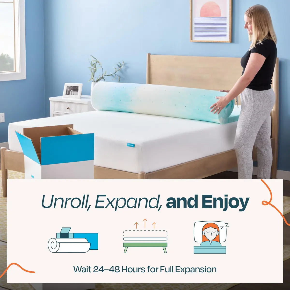 Linenspa 2 Inch Swirl Gel Memory Foam Mattress Topper | Cooling, Full Size - view 6