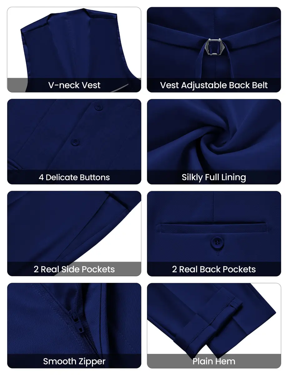 WULFUL Men’s Slim Fit Suit 3-Piece Blue | Modern Business & Wedding Attire - view 6