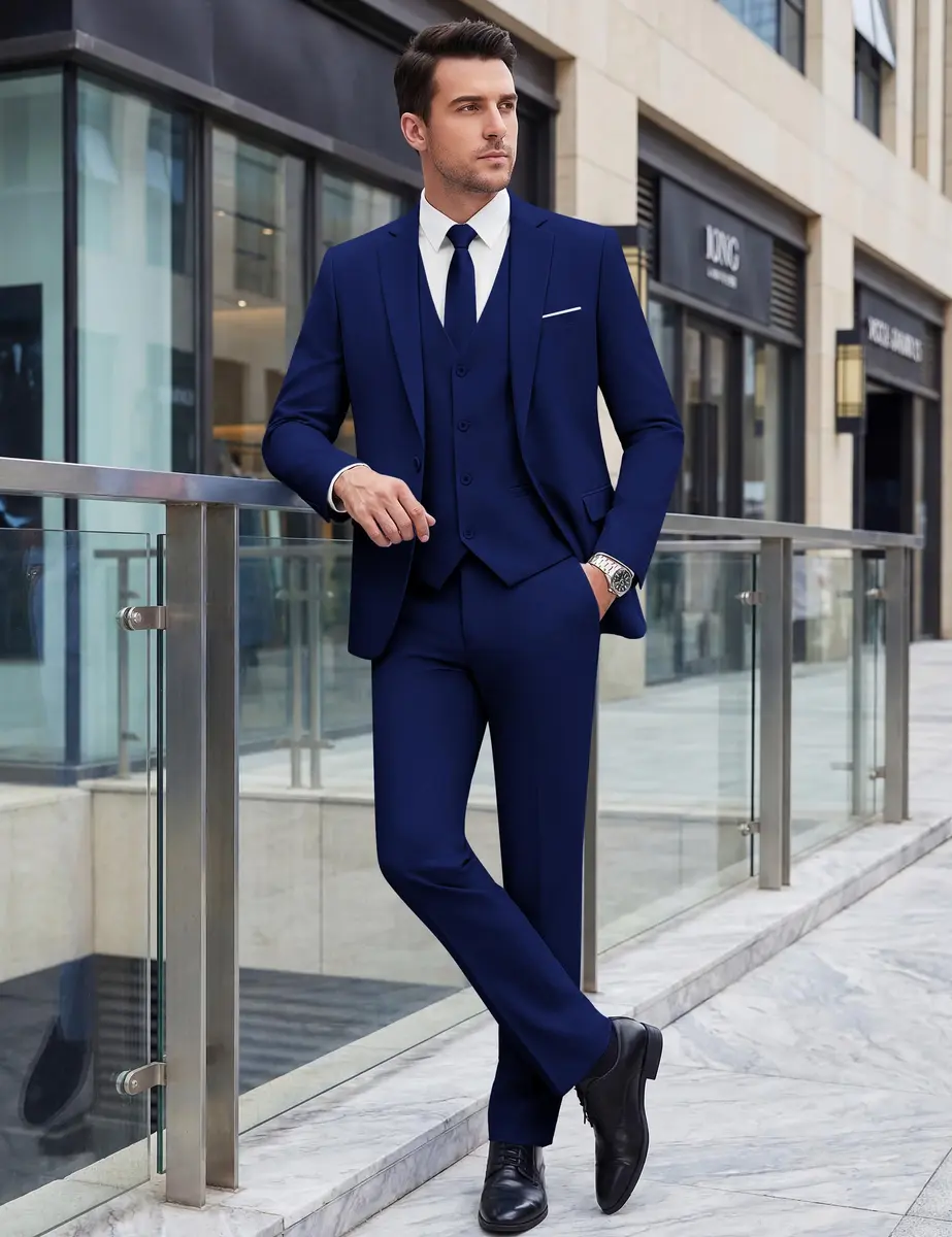 WULFUL Men’s Slim Fit Suit 3-Piece Blue | Modern Business & Wedding Attire - view 8